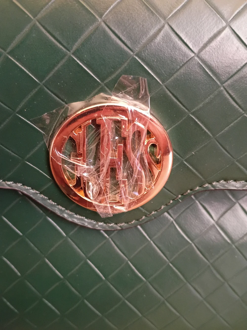Guess‎ Dark Green Quilted Top-Handle Satchel with Gold Emblem